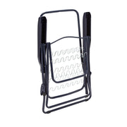 Black metal folding chair with spring seat, compact design for easy storage