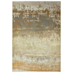 Abstract area rug with beige, gold, and gray textured pattern for modern living room decor