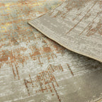 Luxury area rug with abstract pattern in beige, rust, and gold tones, ideal for modern living spaces