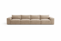 Modern beige four-seater sofa with plush cushions and wide arms on a white background