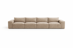 Modern beige four-seater sofa with plush cushions and wide arms on a white background