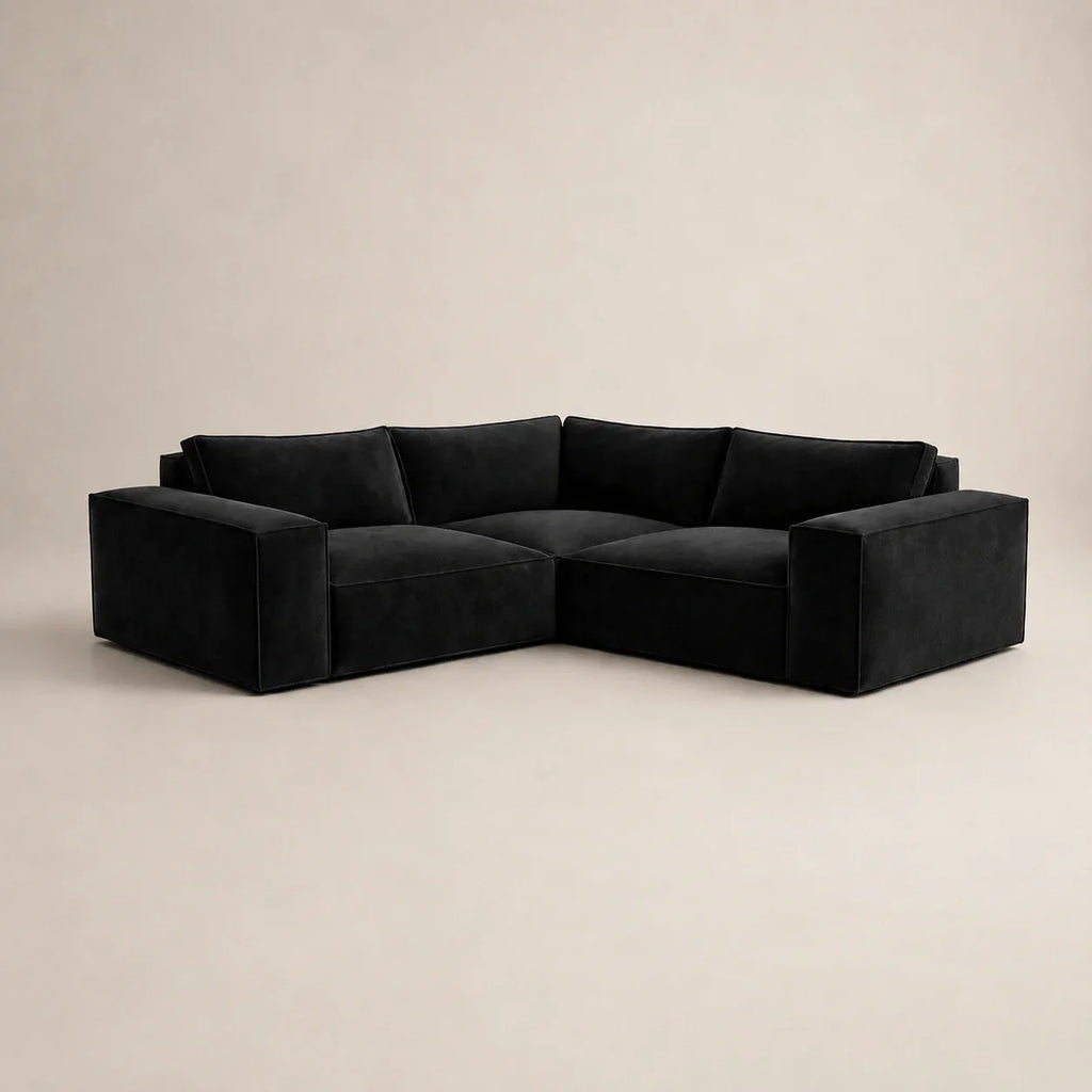Black velvet L-shaped sectional sofa for modern living room