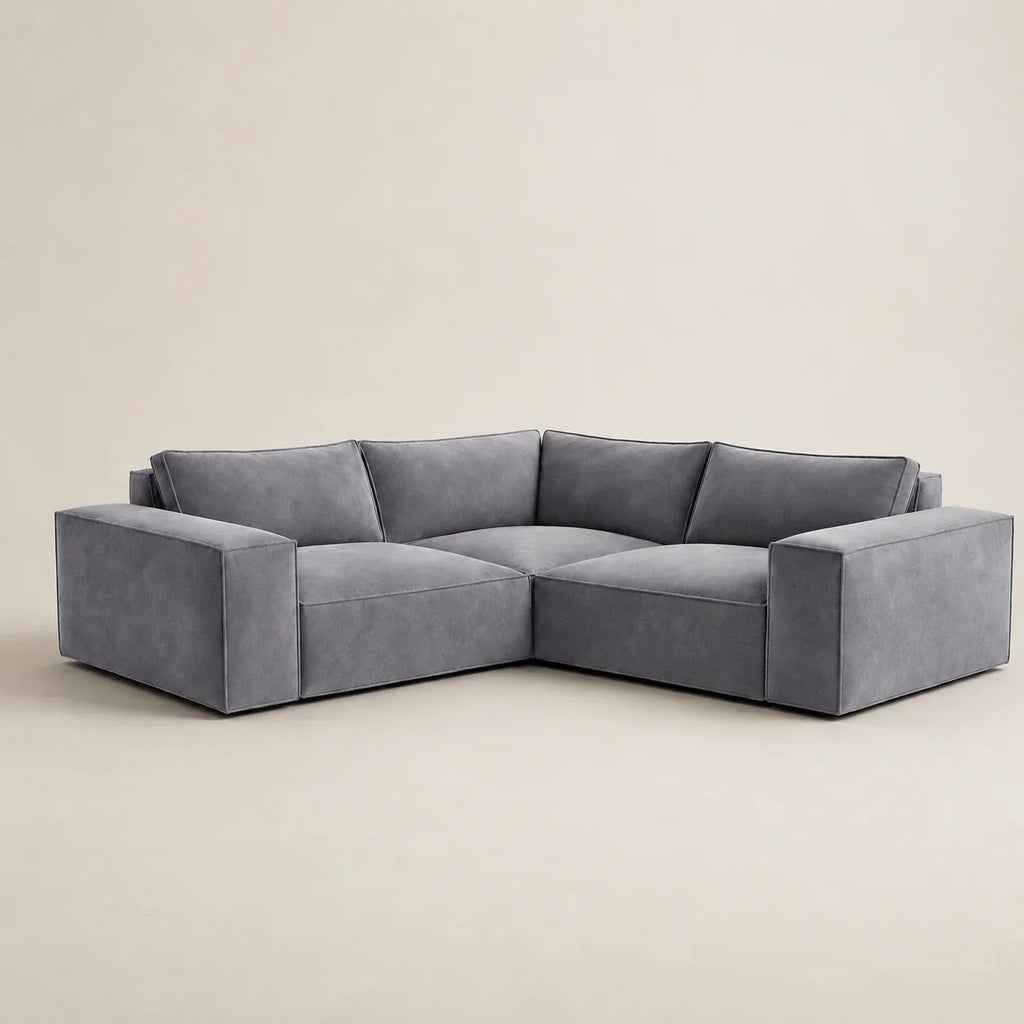 Gray velvet corner sofa with modular design for modern living room