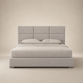 Luxury upholstered bed with tufted headboard, neutral tones, modern design for contemporary bedrooms