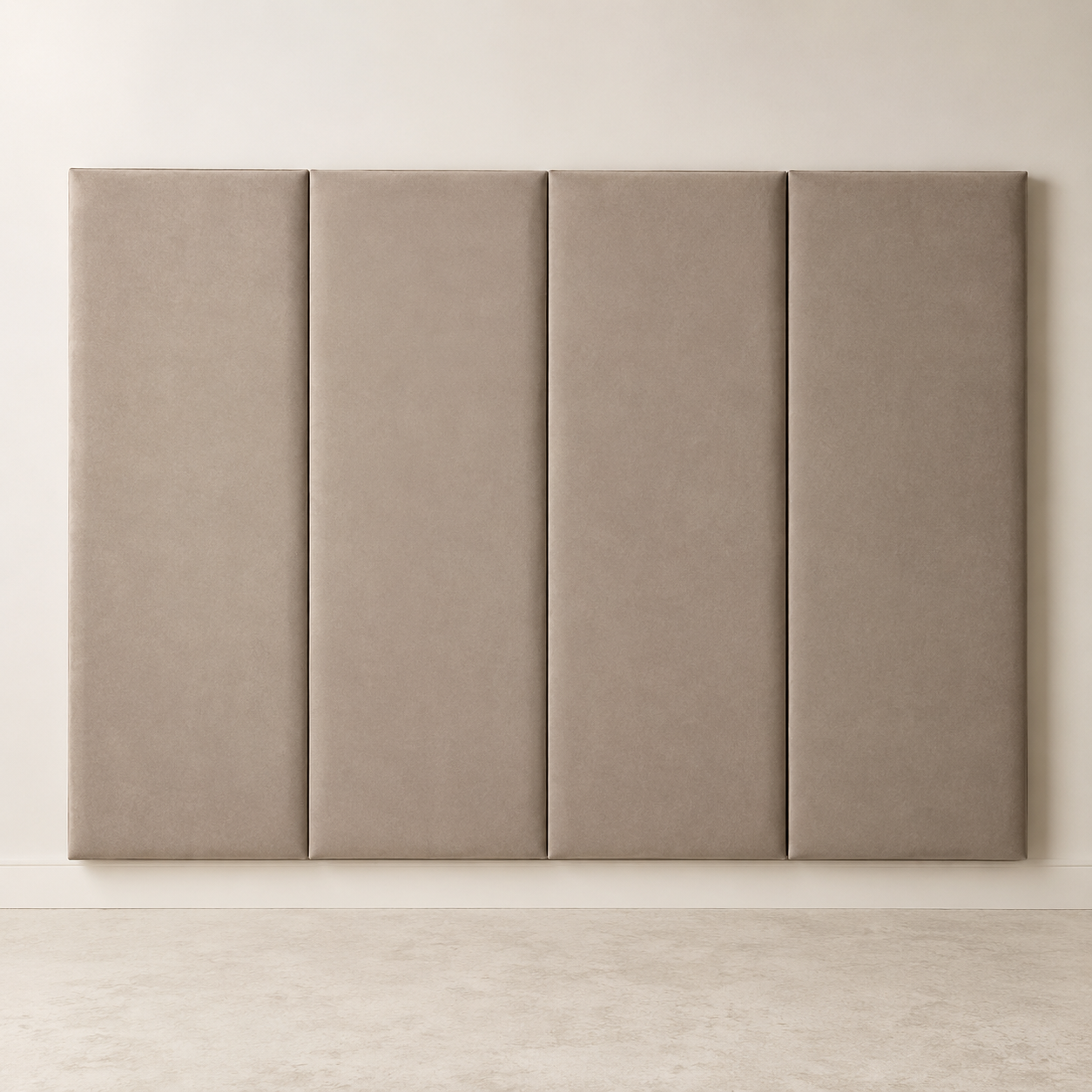 Luxury beige upholstered headboard with four panels, modern bedroom decor