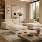 Luxury beige sectional sofa with chaise in modern living room, perfect for UK homes