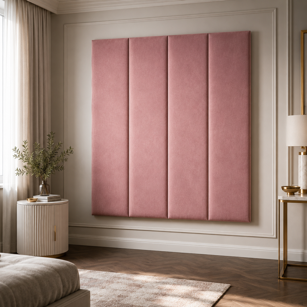 Blush Pink Velvet Upholstered Headboard Wall Panel – 45cm Wide