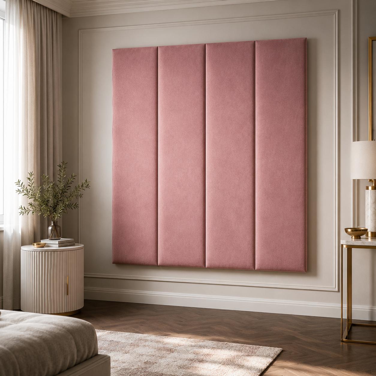 Blush Pink Velvet Upholstered Headboard Wall Panel – 45cm Wide