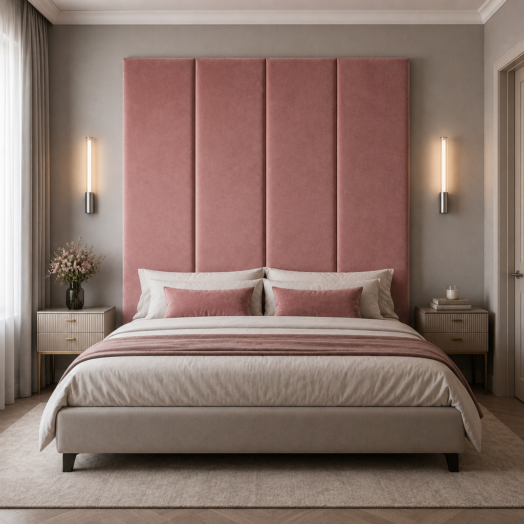 Blush Pink Velvet Upholstered Headboard Wall Panel – 45cm Wide
