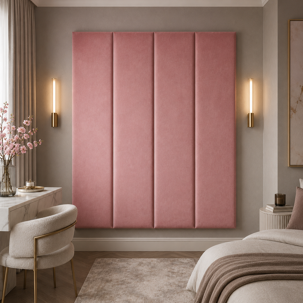 Blush Pink Velvet Upholstered Headboard Wall Panel – 45cm Wide