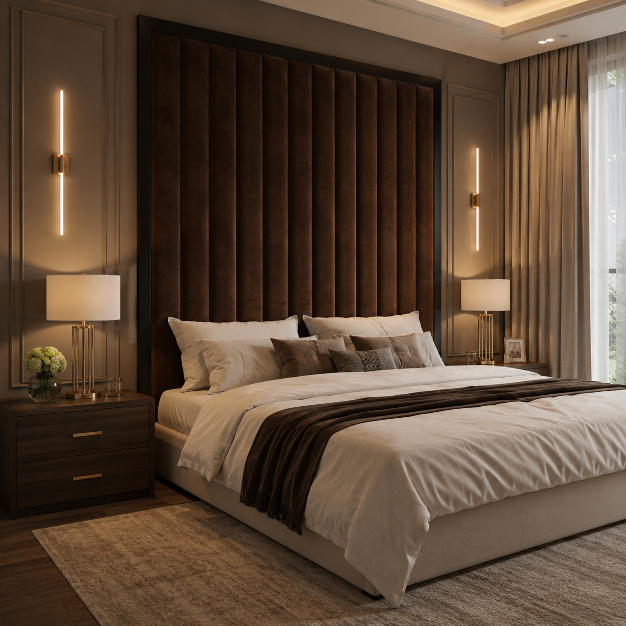 Giulia Oyster & Black Channelled Headboard