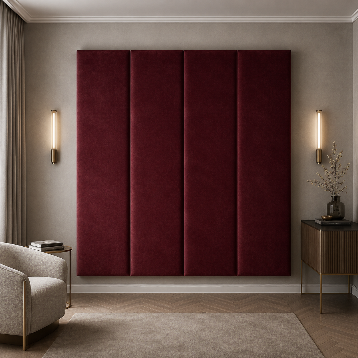 Burgundy Velvet Upholstered Headboard Wall Panel – 45cm Wide