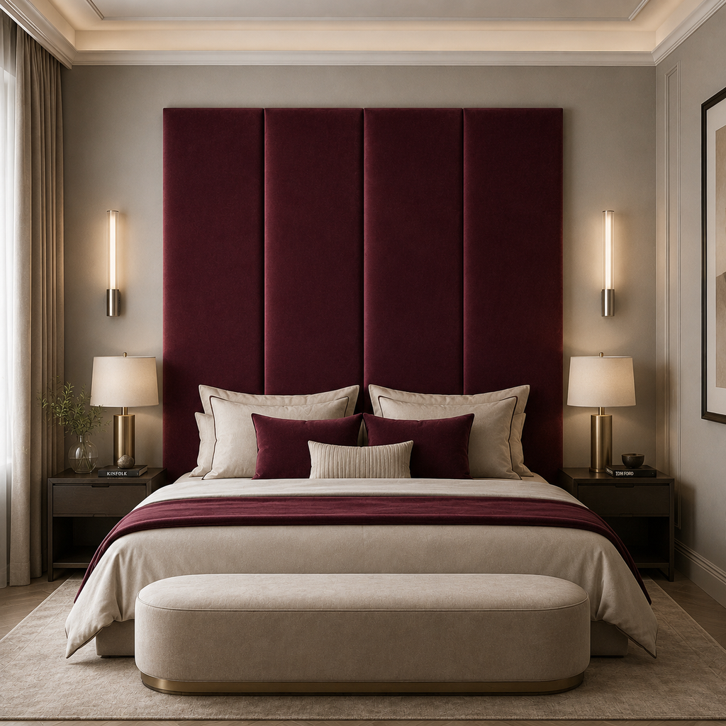 Burgundy Velvet Upholstered Headboard Wall Panel – 45cm Wide