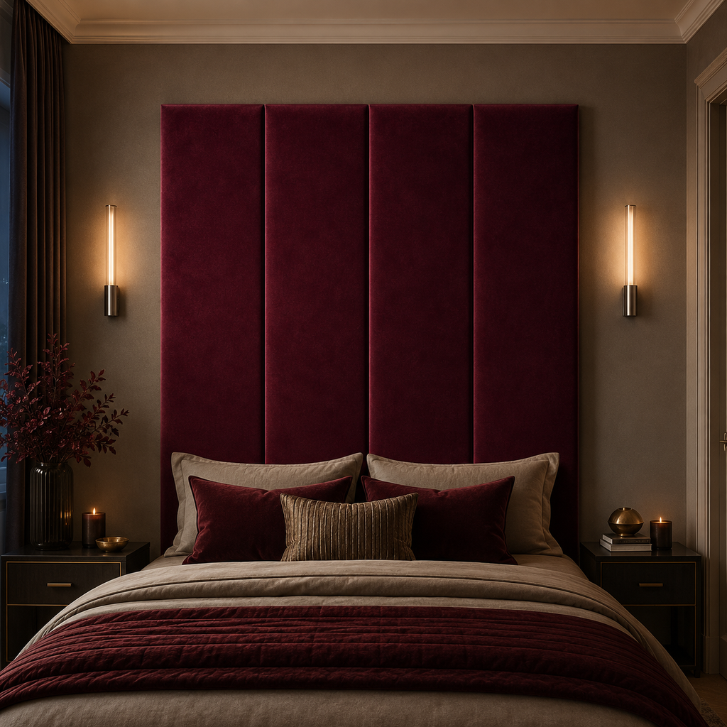 Burgundy Velvet Upholstered Headboard Wall Panel – 45cm Wide