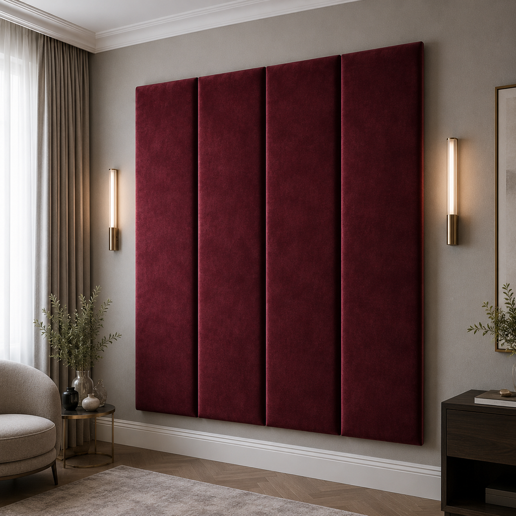 Burgundy Velvet Upholstered Headboard Wall Panel – 45cm Wide