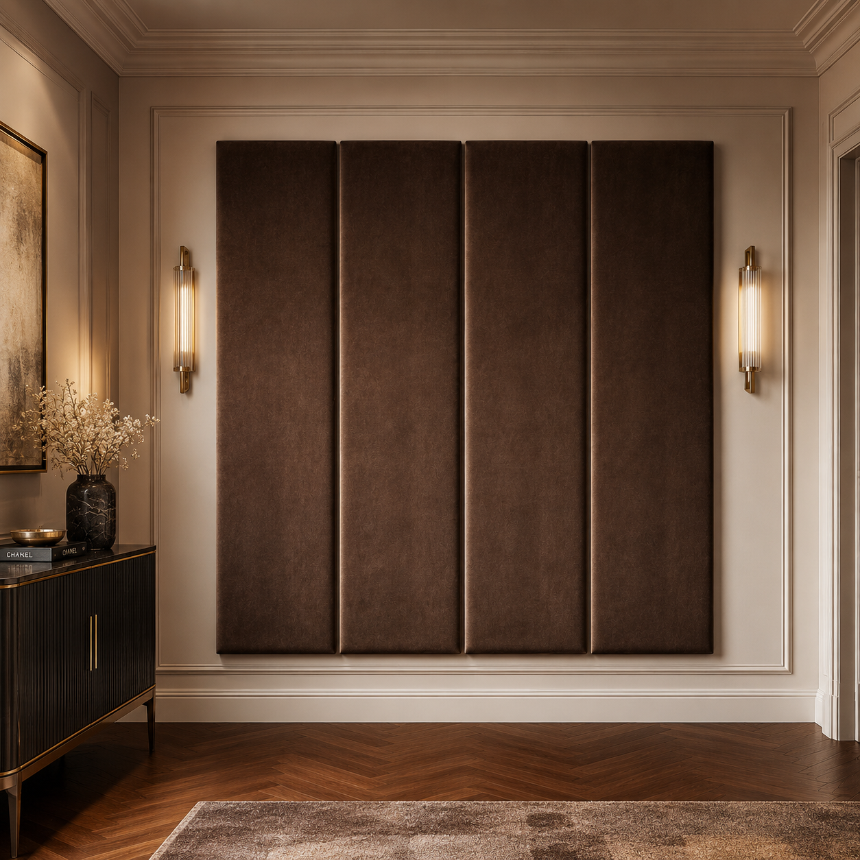 Chocolate Brown Velvet Upholstered Headboard Wall Panel – 45cm Wide