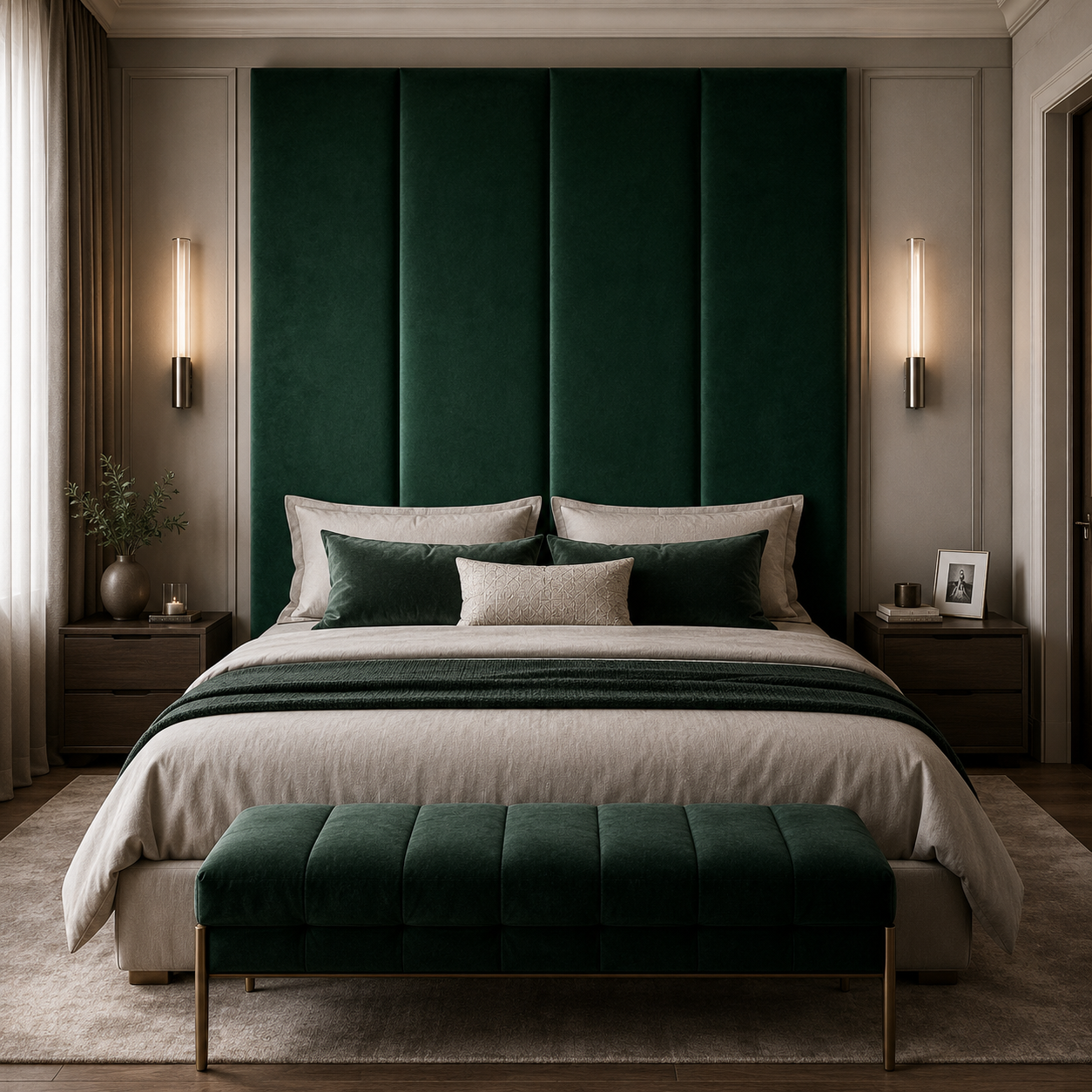 Emerald Green Velvet Upholstered Headboard Wall Panel – 45cm Wide