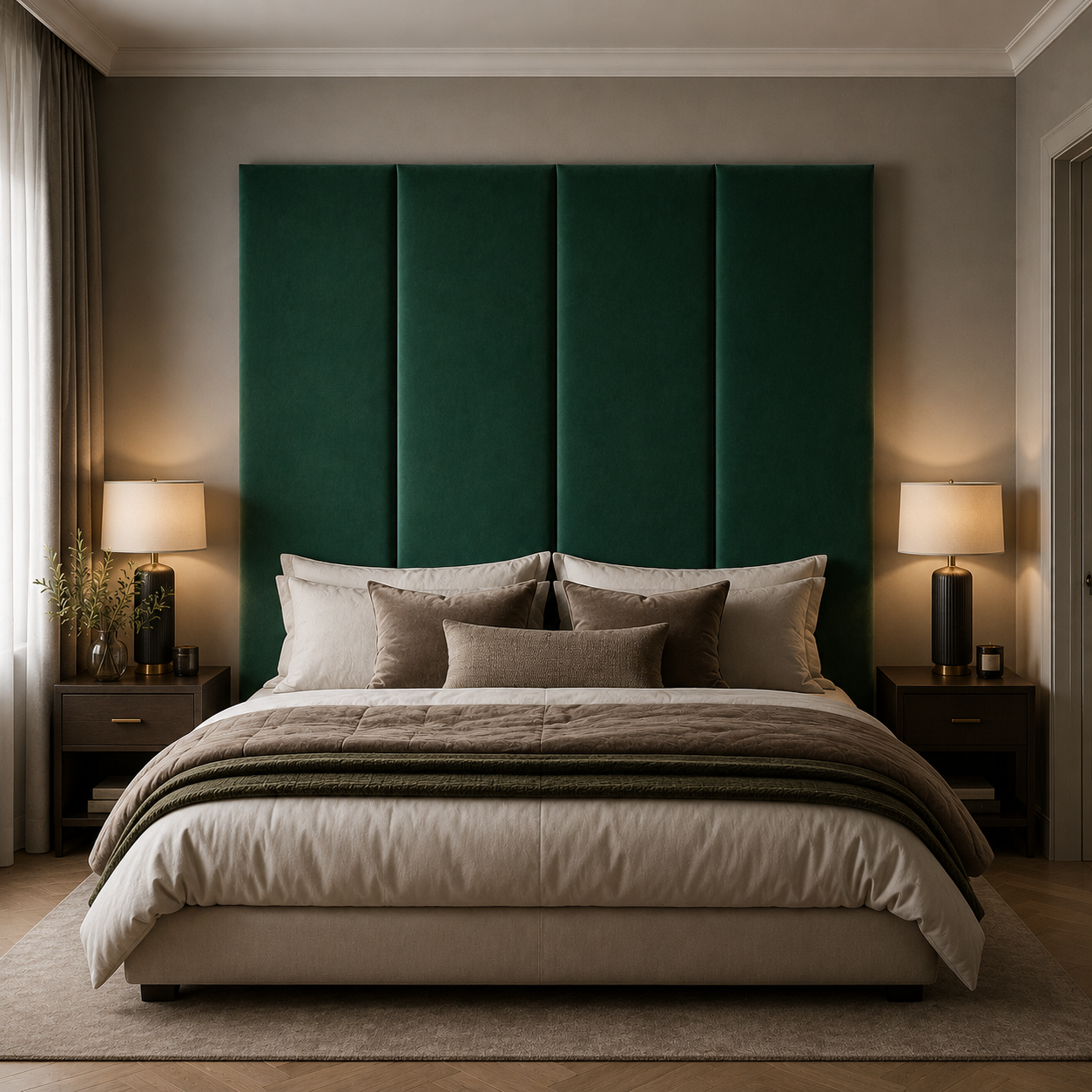 Emerald Green Velvet Upholstered Headboard Wall Panel – 45cm Wide