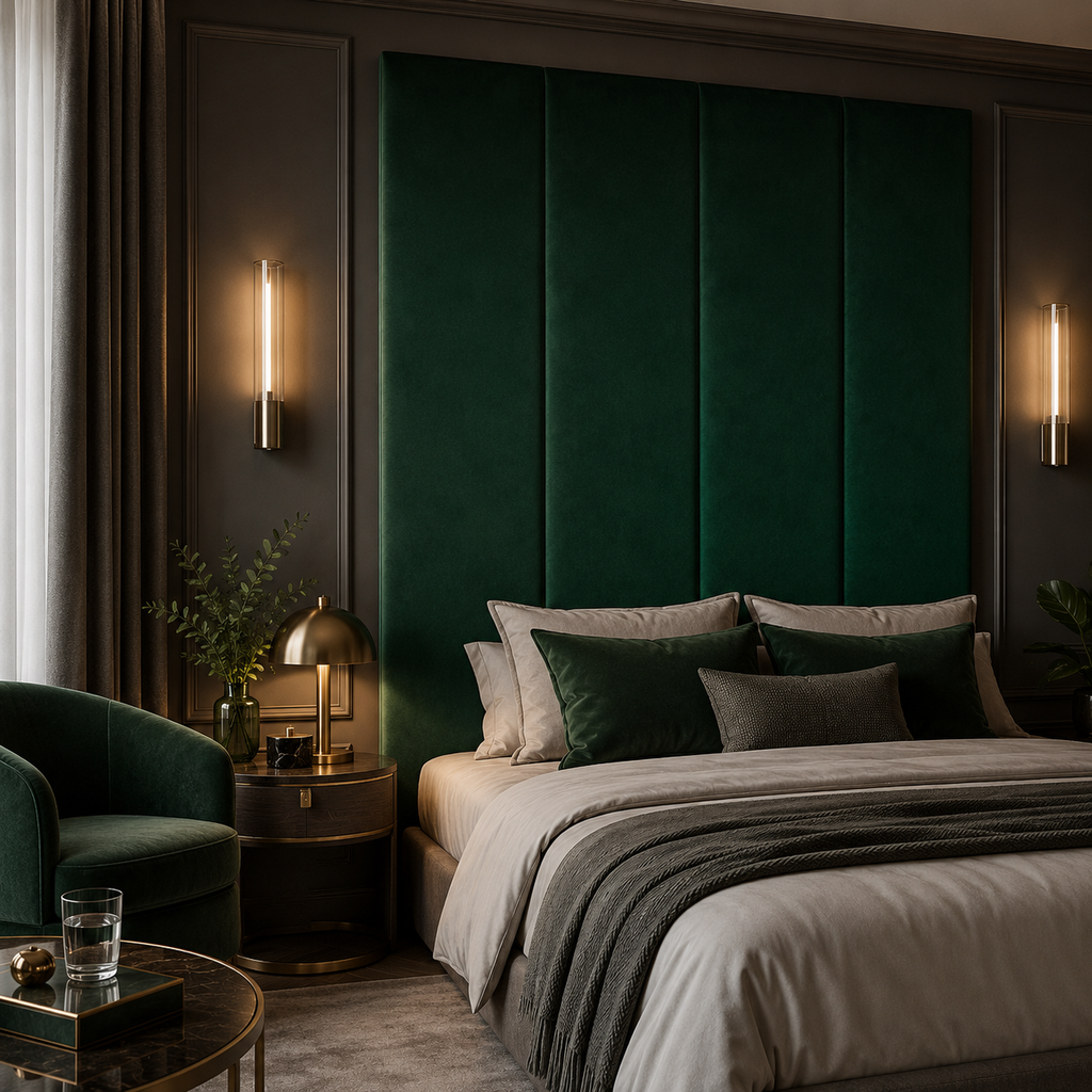 Emerald Green Velvet Upholstered Headboard Wall Panel – 45cm Wide