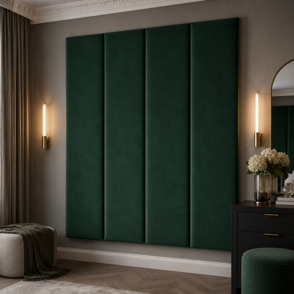 Emerald Green Velvet Upholstered Headboard Wall Panel – 45cm Wide