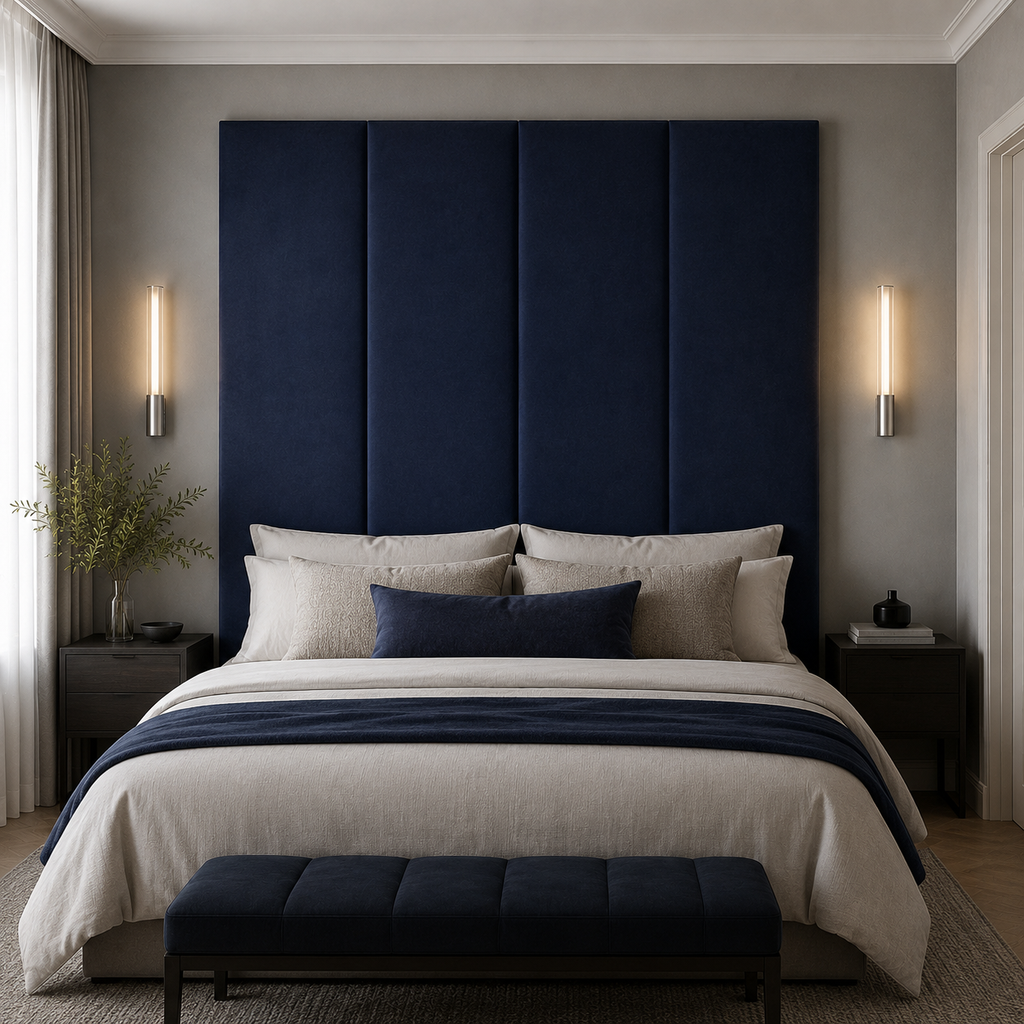 Navy Blue Velvet Upholstered Headboard Wall Panel – 45cm Wide