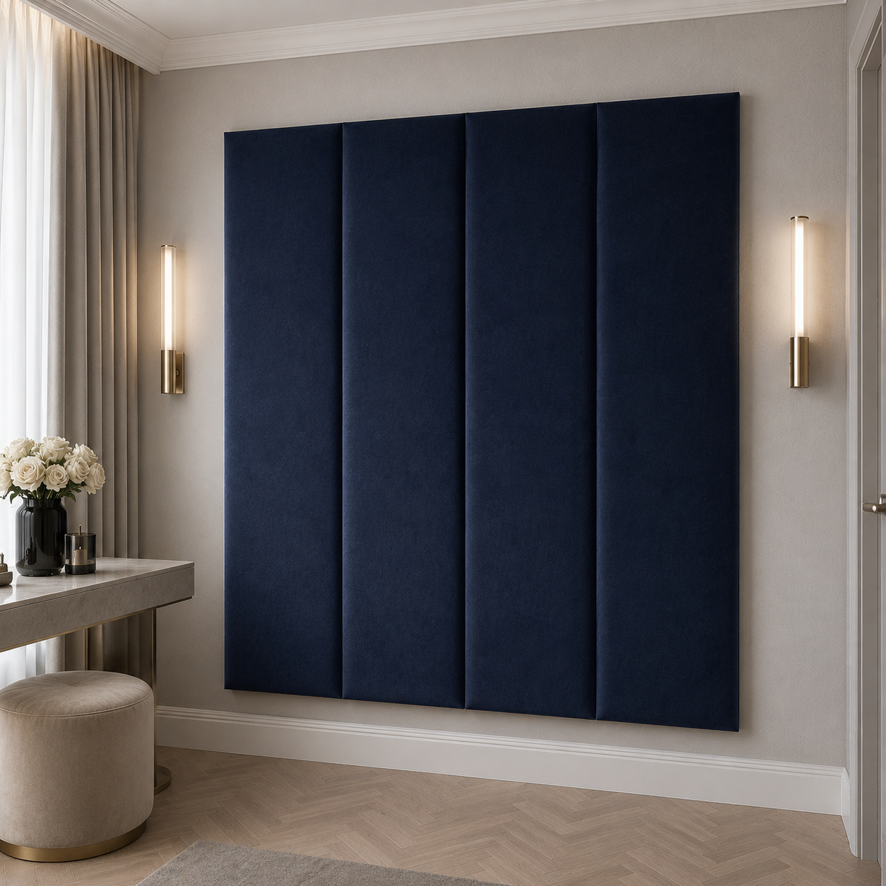 Navy Blue Velvet Upholstered Headboard Wall Panel – 45cm Wide