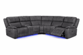 Modern grey corner recliner sofa with LED lighting and cup holders