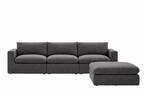 Modern dark grey sectional sofa with wide seat cushions and matching ottoman on white background
