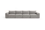 Modern grey modular sofa with deep seats and wide armrests on white background