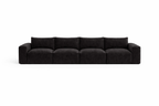 Modern black modular sofa with deep seats and square arms on white background