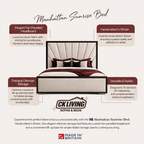 Elegant fan-panelled bed with plush headboard, ottoman storage base, and modern cushions.