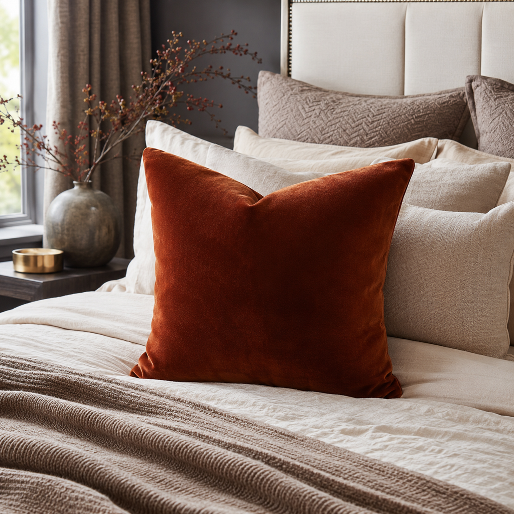 Veda Rust Velvet Decorative Cushion Cover