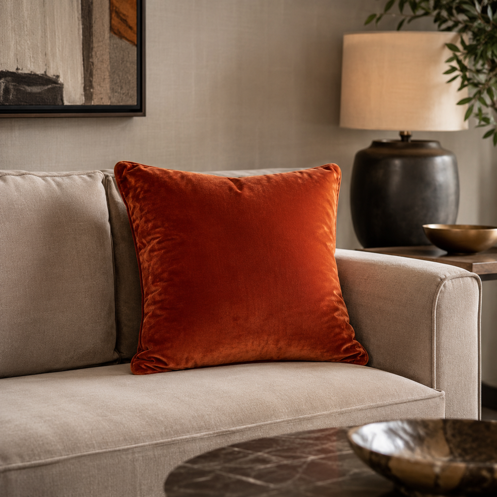 Veda Rust Velvet Decorative Cushion Cover
