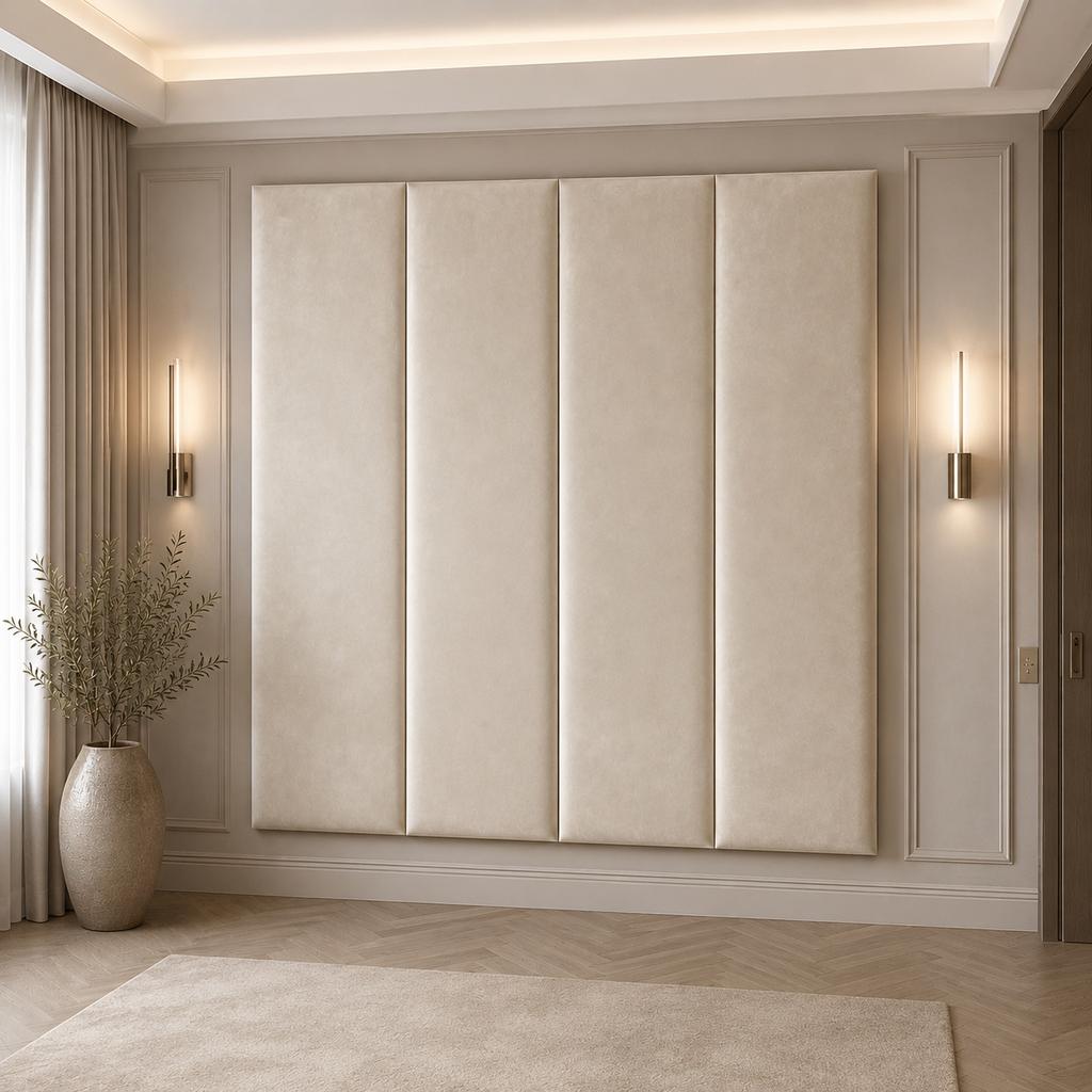 Cream Velvet Upholstered Headboard Wall Panel – 45cm Wide