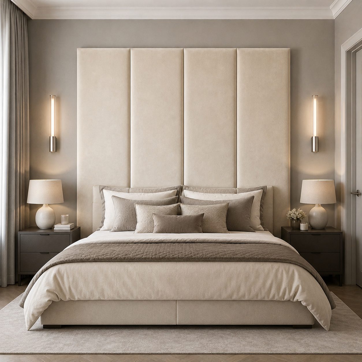 Velvet Upholstered Headboard Wall Panel - 45cm Wide