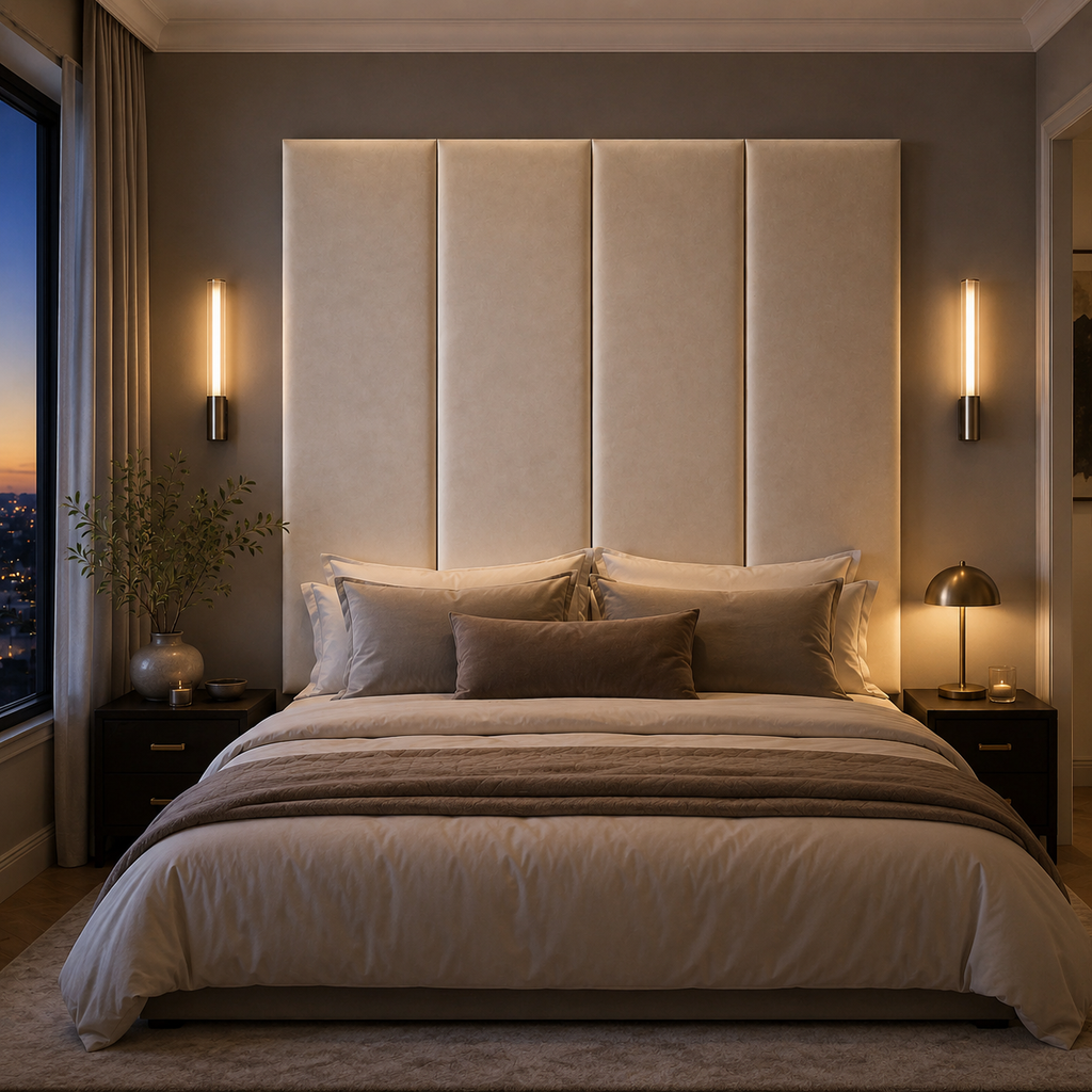 Cream Velvet Upholstered Headboard Wall Panel – 45cm Wide