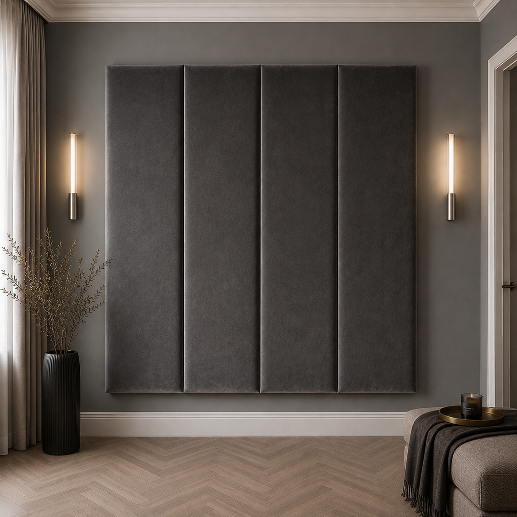 Steel Grey Velvet Upholstered Headboard Wall Panel – 45cm Wide