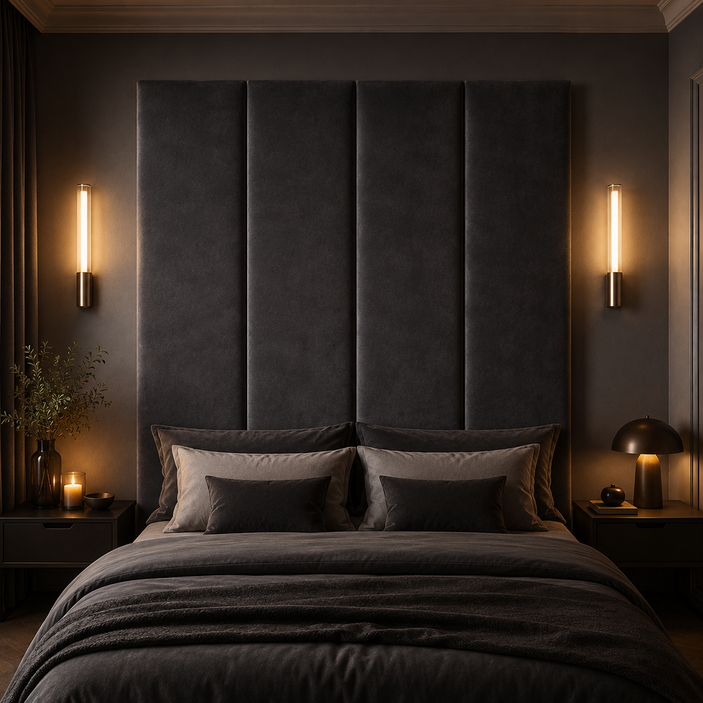 Steel Grey Velvet Upholstered Headboard Wall Panel – 45cm Wide