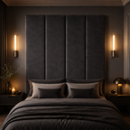 Steel Grey Velvet Upholstered Headboard Wall Panel – 45cm Wide