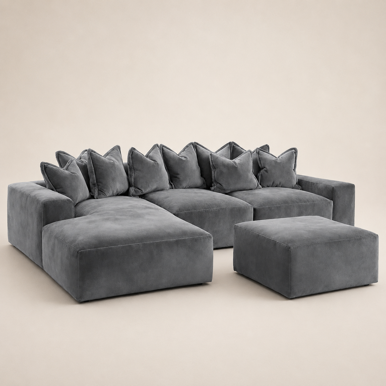 Velour Steel Velvet Pillow Back Sofa