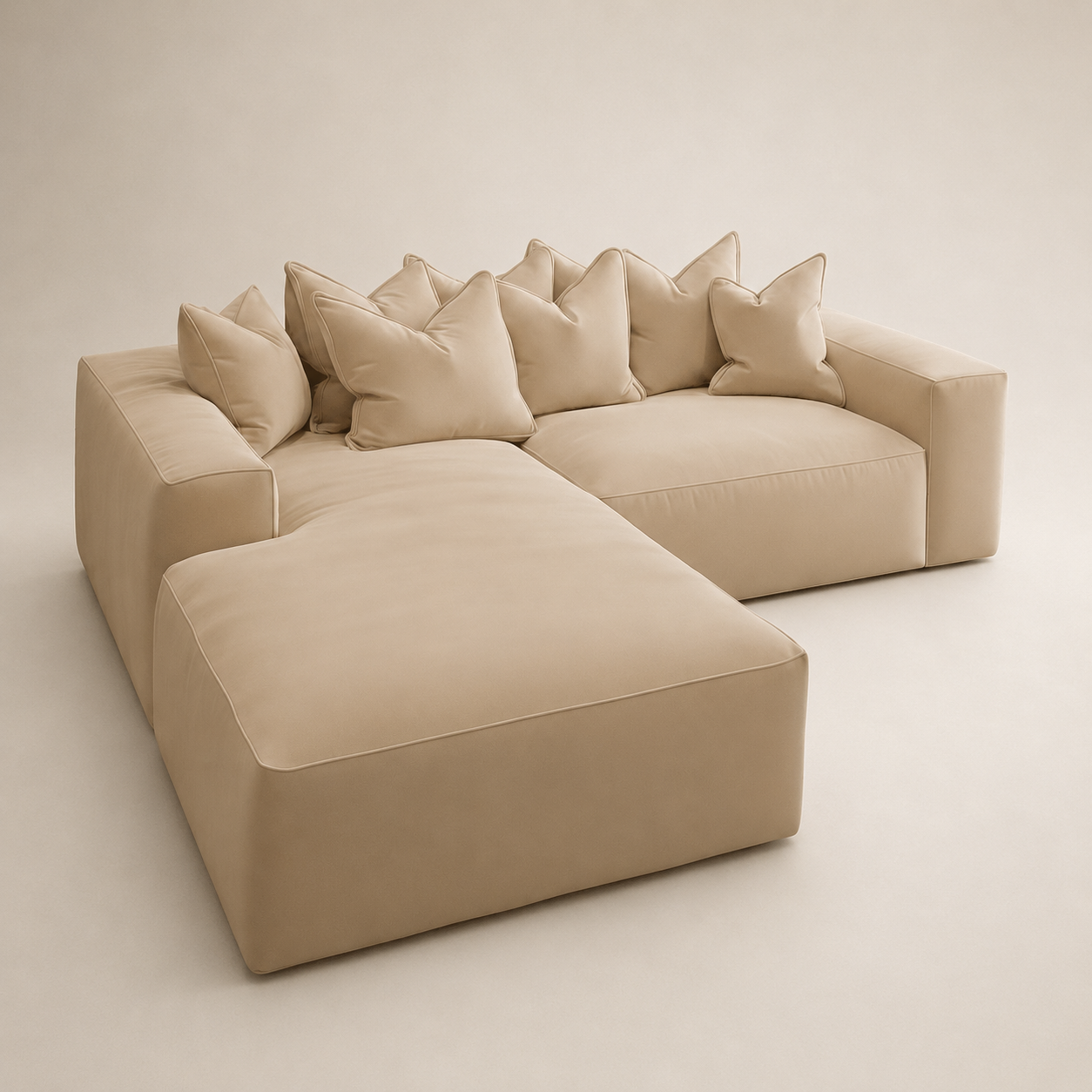 Velour Cream Velvet Pillow Back Sofa