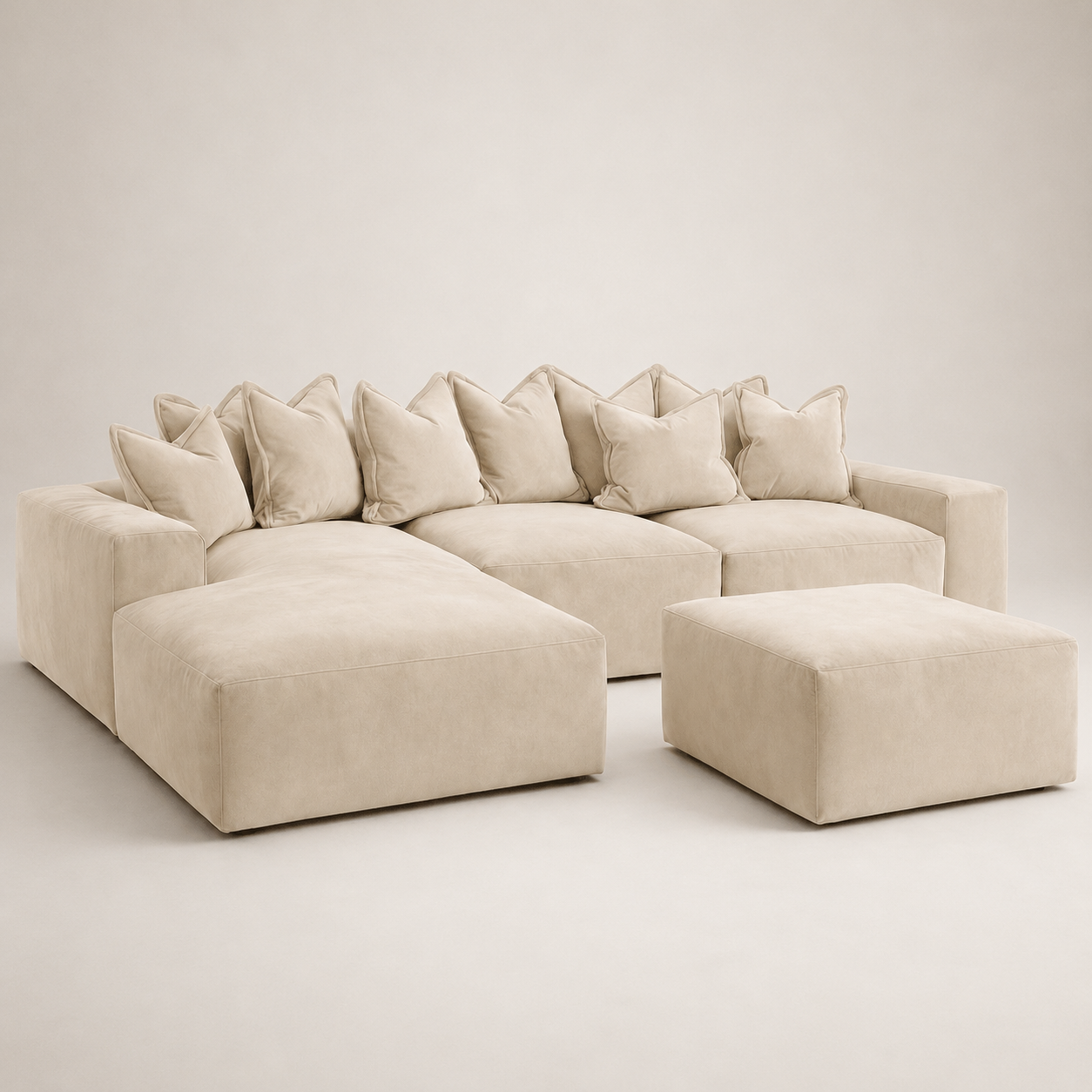 Velour Cream Velvet Pillow Back Sofa