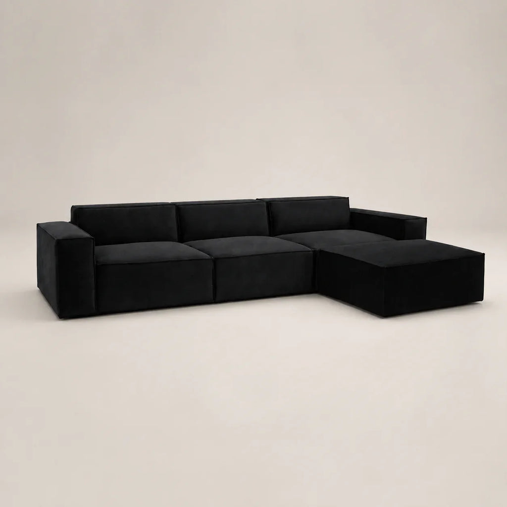 Black modular sectional sofa with chaise, luxury living room furniture