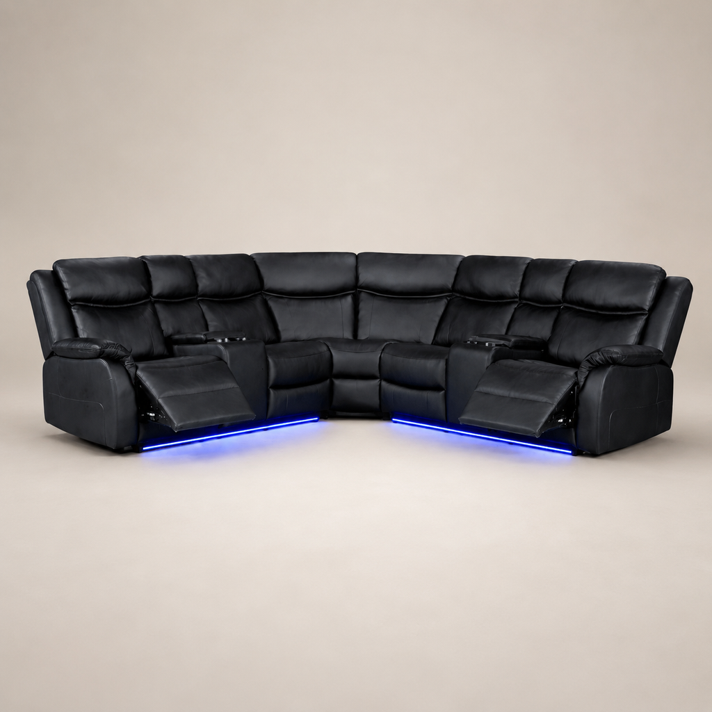 Marina Recliner Corner Sofa with LED Lights - Black
