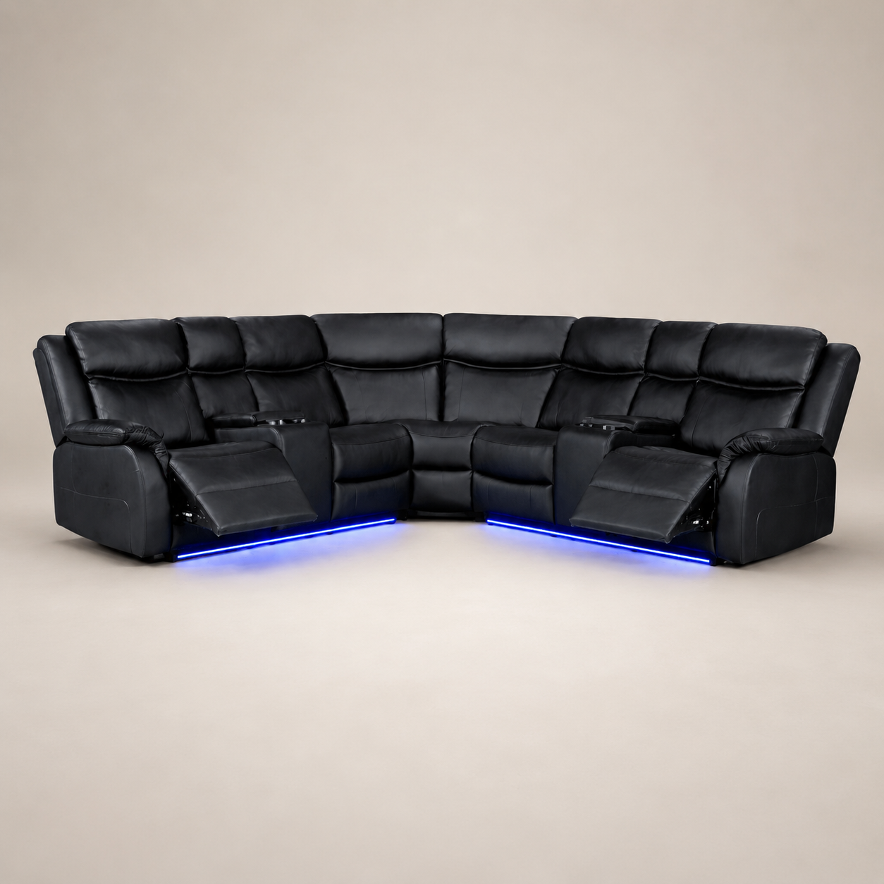 Marina Recliner Corner Sofa with LED Lights - Black