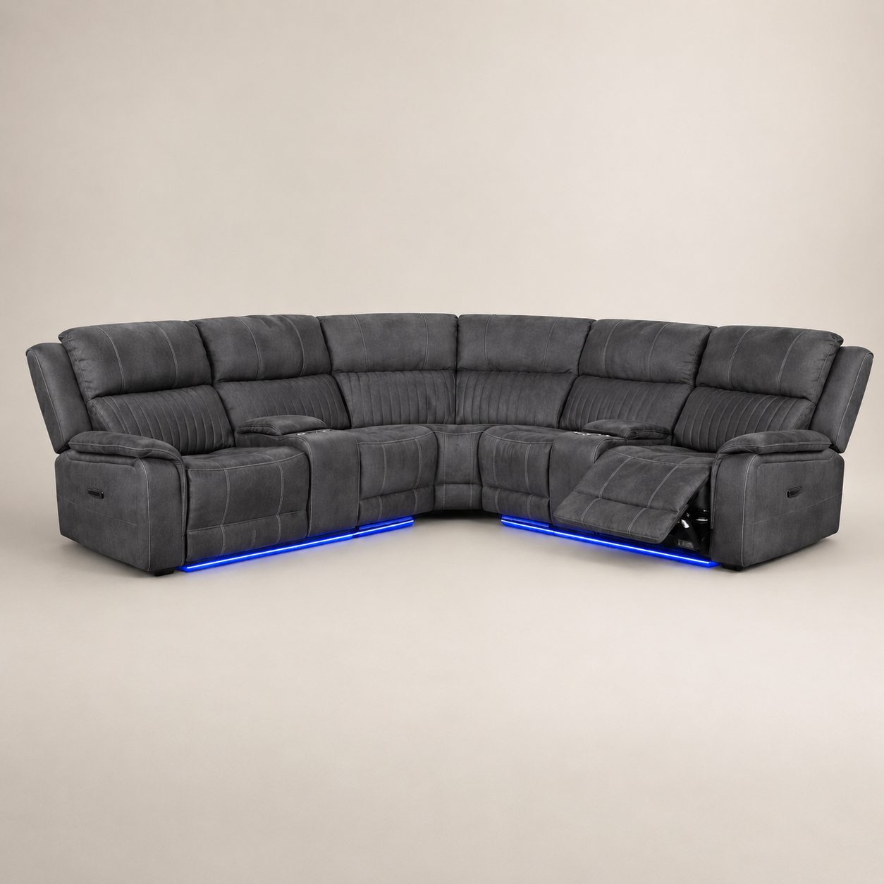 Luxury Electric Recliner Large Corner Sofa - Grey Fabric