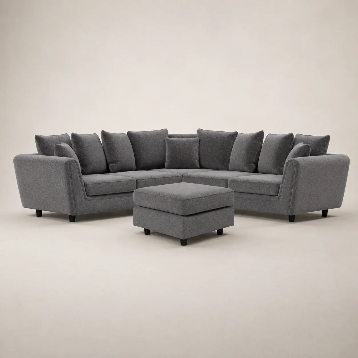 Gray sectional sofa with matching ottoman, luxury living room furniture