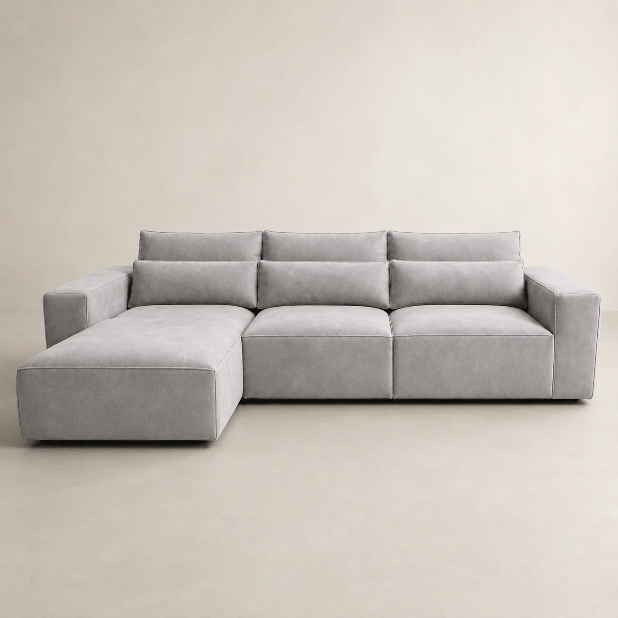 Modern grey sectional sofa with chaise lounge, luxury living room furniture