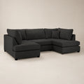 Dark grey L-shaped sectional sofa with chaise lounge, modern luxury living room furniture