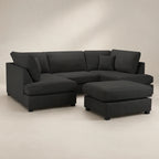 Black sectional sofa with chaise and ottoman, modern luxury living room furniture
